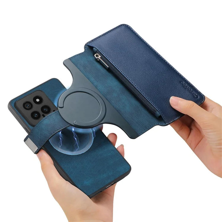 CASENEO MW-02 For Xiaomi 14 Leather Case Magnetic Detachable Phone Cover with Zipper Wallet