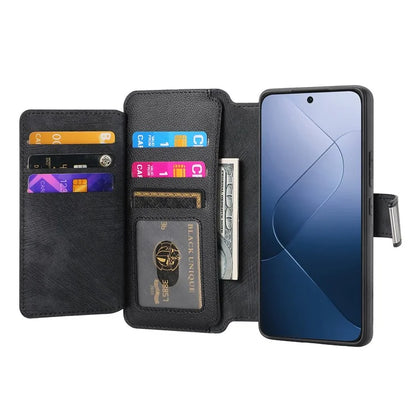 CASENEO MW-02 For Xiaomi 14 Leather Case Magnetic Detachable Phone Cover with Zipper Wallet