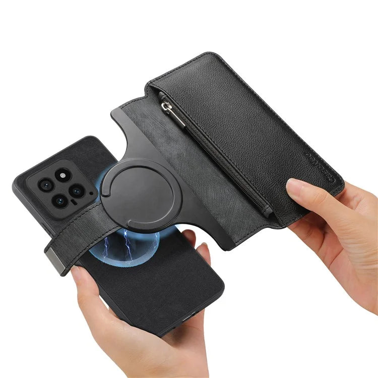 CASENEO MW-02 For Xiaomi 14 Leather Case Magnetic Detachable Phone Cover with Zipper Wallet