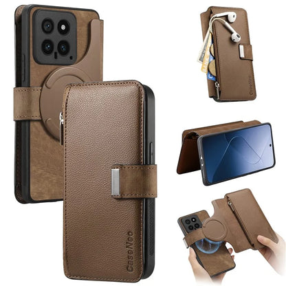 CASENEO MW-02 For Xiaomi 14 Leather Case Magnetic Detachable Phone Cover with Zipper Wallet