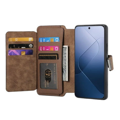 CASENEO MW-02 For Xiaomi 14 Leather Case Magnetic Detachable Phone Cover with Zipper Wallet