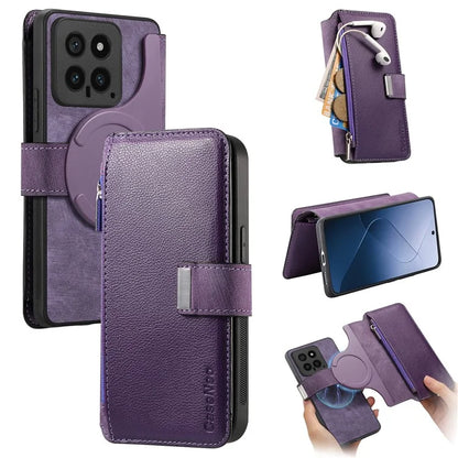 CASENEO MW-02 For Xiaomi 14 Leather Case Magnetic Detachable Phone Cover with Zipper Wallet
