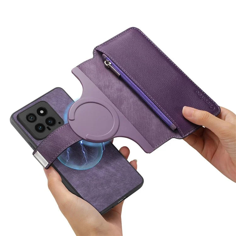 CASENEO MW-02 For Xiaomi 14 Leather Case Magnetic Detachable Phone Cover with Zipper Wallet