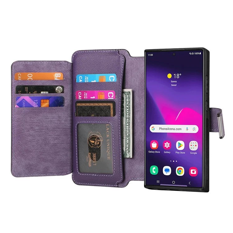 CASENEO MW-02 For Samsung Galaxy S24 Ultra Case Zipper Pocket PU Leather Stand Phone Cover