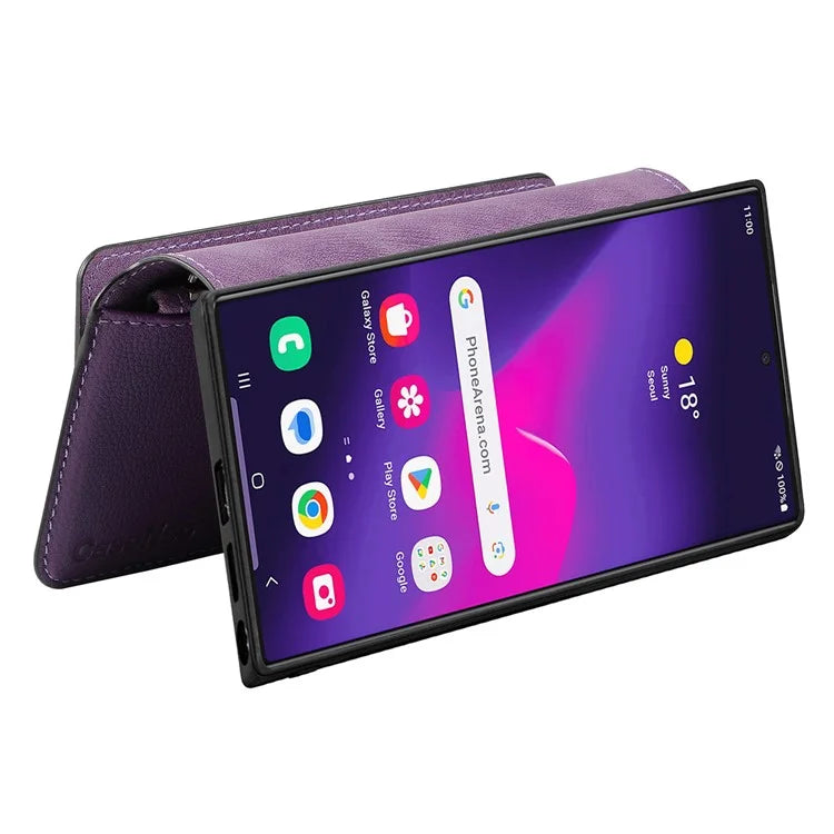 CASENEO MW-02 For Samsung Galaxy S24 Ultra Case Zipper Pocket PU Leather Stand Phone Cover