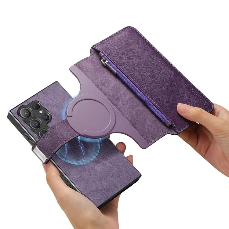CASENEO MW-02 For Samsung Galaxy S24 Ultra Case Zipper Pocket PU Leather Stand Phone Cover