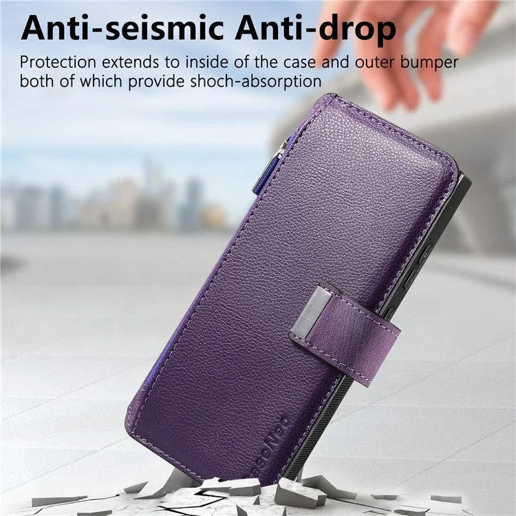 CASENEO MW-02 For Samsung Galaxy S24 Ultra Case Zipper Pocket PU Leather Stand Phone Cover