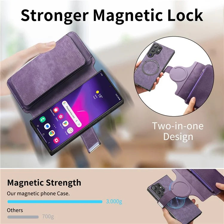 CASENEO MW-02 For Samsung Galaxy S24 Ultra Case Zipper Pocket PU Leather Stand Phone Cover