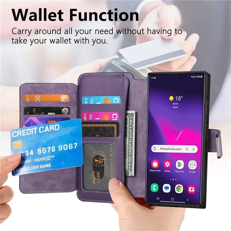 CASENEO MW-02 For Samsung Galaxy S24 Ultra Case Zipper Pocket PU Leather Stand Phone Cover