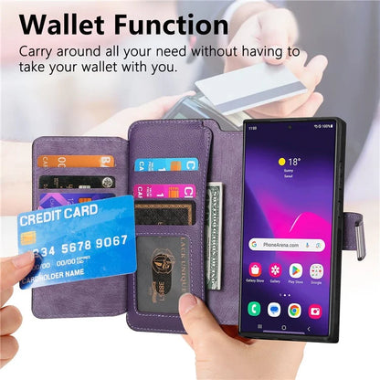 CASENEO MW-02 For Samsung Galaxy S24 Ultra Case Zipper Pocket PU Leather Stand Phone Cover