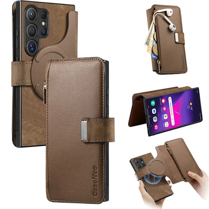 CASENEO MW-02 For Samsung Galaxy S24 Ultra Case Zipper Pocket PU Leather Stand Phone Cover