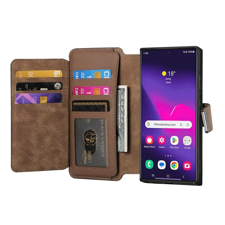 CASENEO MW-02 For Samsung Galaxy S24 Ultra Case Zipper Pocket PU Leather Stand Phone Cover