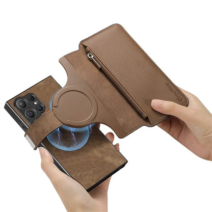 CASENEO MW-02 For Samsung Galaxy S24 Ultra Case Zipper Pocket PU Leather Stand Phone Cover