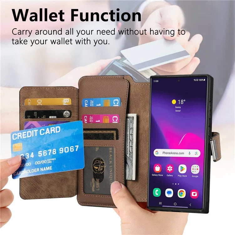 CASENEO MW-02 For Samsung Galaxy S24 Ultra Case Zipper Pocket PU Leather Stand Phone Cover