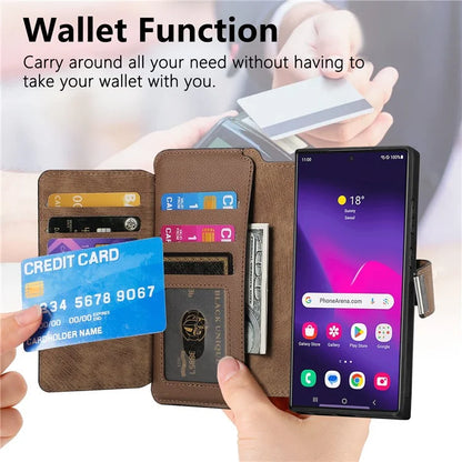 CASENEO MW-02 For Samsung Galaxy S24 Ultra Case Zipper Pocket PU Leather Stand Phone Cover