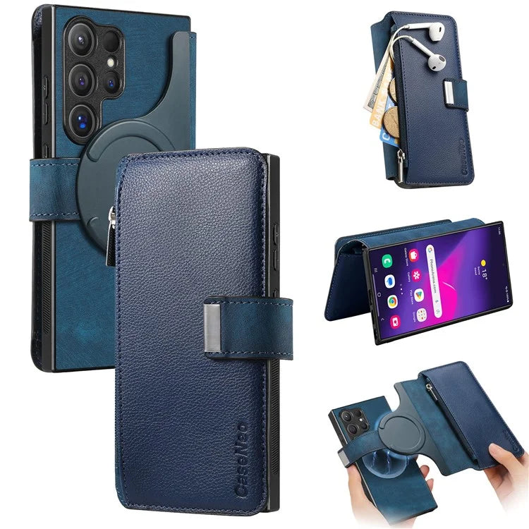 CASENEO MW-02 For Samsung Galaxy S24 Ultra Case Zipper Pocket PU Leather Stand Phone Cover