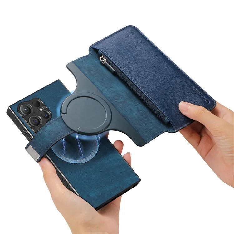 CASENEO MW-02 For Samsung Galaxy S24 Ultra Case Zipper Pocket PU Leather Stand Phone Cover
