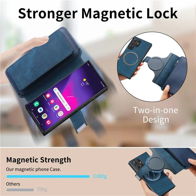 CASENEO MW-02 For Samsung Galaxy S24 Ultra Case Zipper Pocket PU Leather Stand Phone Cover