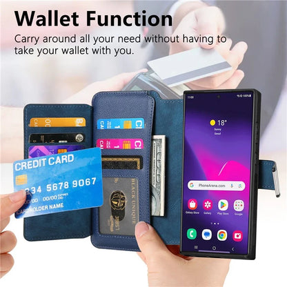 CASENEO MW-02 For Samsung Galaxy S24 Ultra Case Zipper Pocket PU Leather Stand Phone Cover