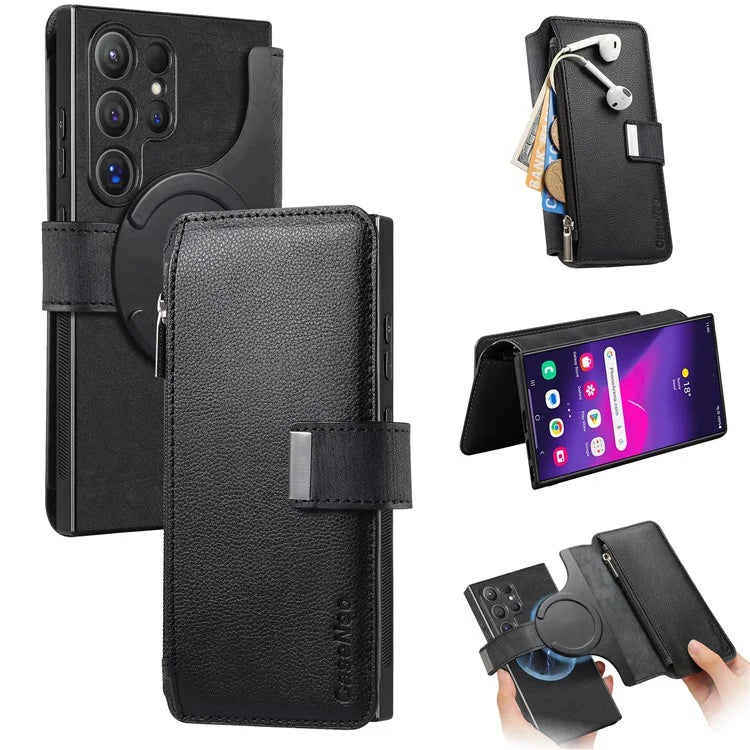 CASENEO MW-02 For Samsung Galaxy S24 Ultra Case Zipper Pocket PU Leather Stand Phone Cover
