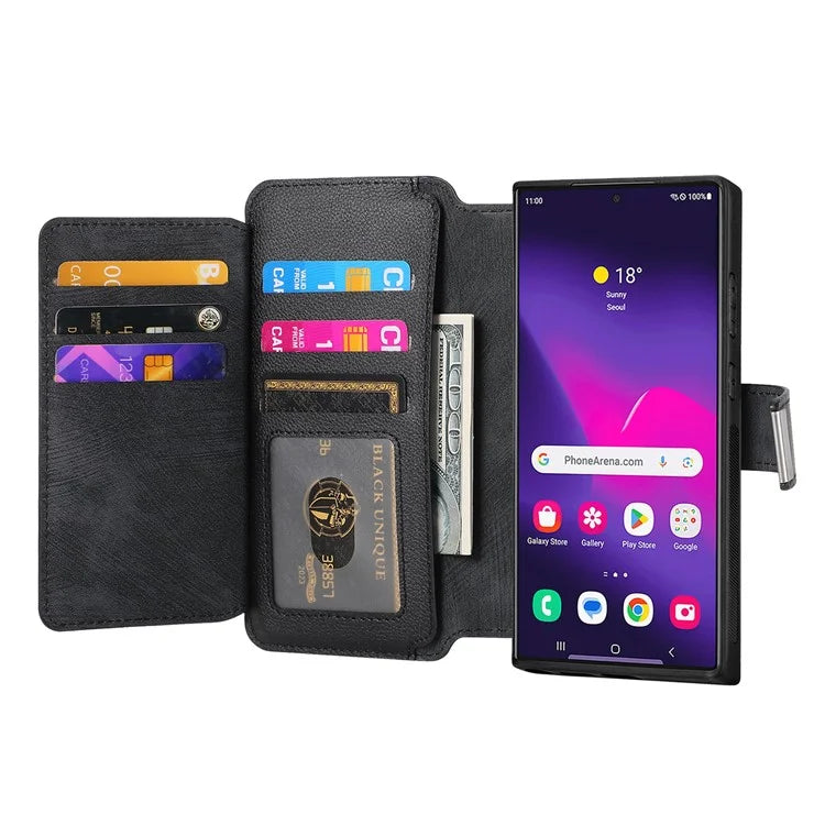 CASENEO MW-02 For Samsung Galaxy S24 Ultra Case Zipper Pocket PU Leather Stand Phone Cover