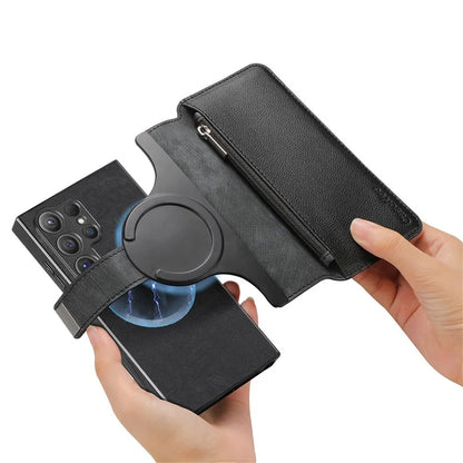 CASENEO MW-02 For Samsung Galaxy S24 Ultra Case Zipper Pocket PU Leather Stand Phone Cover