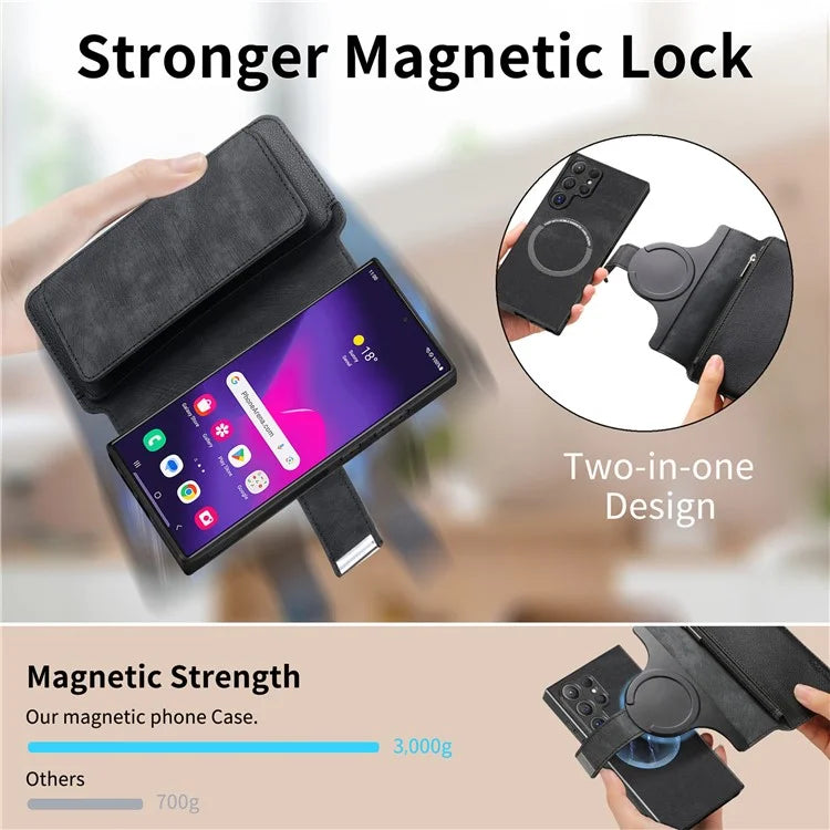 CASENEO MW-02 For Samsung Galaxy S24 Ultra Case Zipper Pocket PU Leather Stand Phone Cover