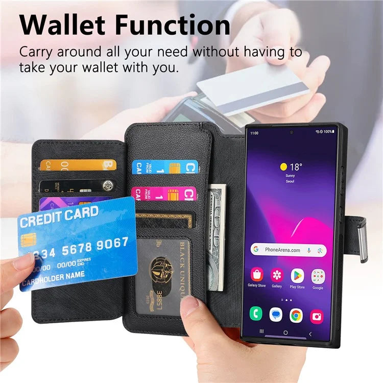 CASENEO MW-02 For Samsung Galaxy S24 Ultra Case Zipper Pocket PU Leather Stand Phone Cover