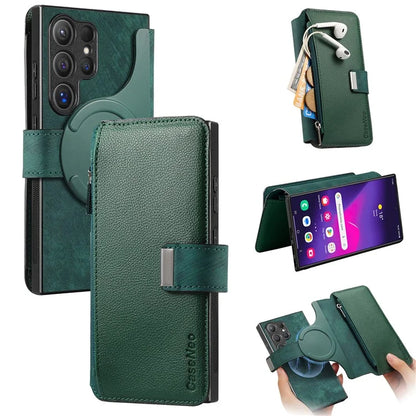 CASENEO MW-02 For Samsung Galaxy S24 Ultra Case Zipper Pocket PU Leather Stand Phone Cover