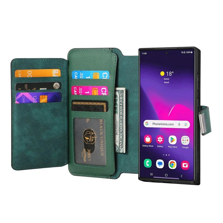 CASENEO MW-02 For Samsung Galaxy S24 Ultra Case Zipper Pocket PU Leather Stand Phone Cover