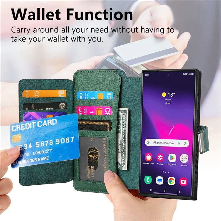 CASENEO MW-02 For Samsung Galaxy S24 Ultra Case Zipper Pocket PU Leather Stand Phone Cover
