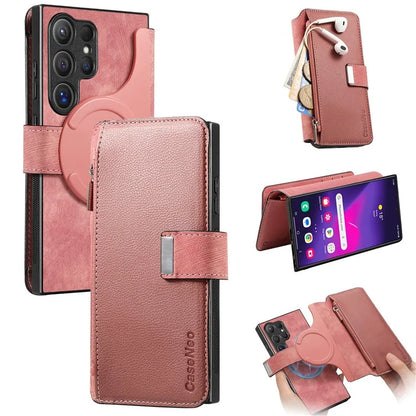 CASENEO MW-02 For Samsung Galaxy S24 Ultra Case Zipper Pocket PU Leather Stand Phone Cover