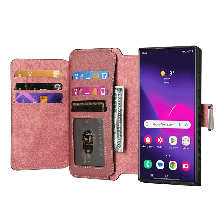 CASENEO MW-02 For Samsung Galaxy S24 Ultra Case Zipper Pocket PU Leather Stand Phone Cover