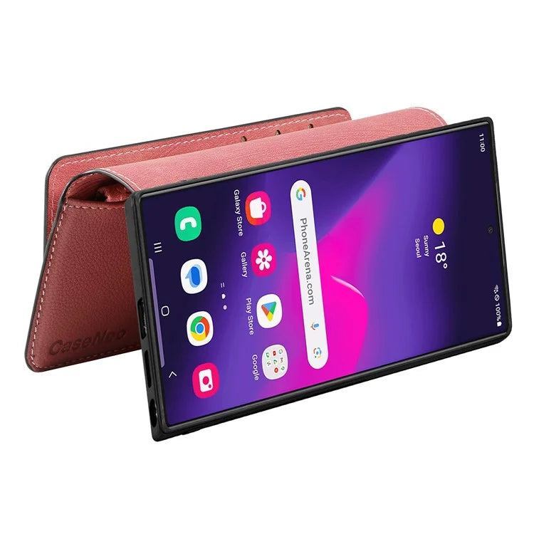 CASENEO MW-02 For Samsung Galaxy S24 Ultra Case Zipper Pocket PU Leather Stand Phone Cover