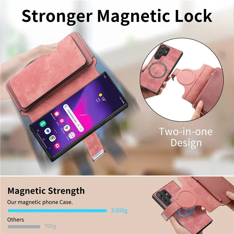 CASENEO MW-02 For Samsung Galaxy S24 Ultra Case Zipper Pocket PU Leather Stand Phone Cover