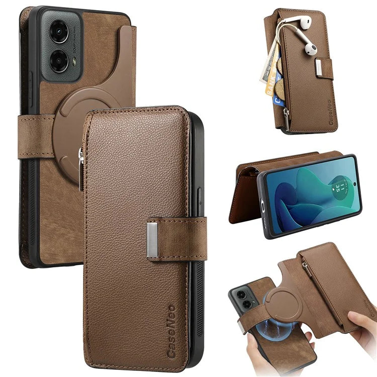 CASENEO MW-02 For Motorola Moto G 5G (2024) Case Zipper Wallet Leather Detachable Phone Cover