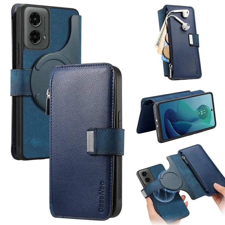 CASENEO MW-02 For Motorola Moto G 5G (2024) Case Zipper Wallet Leather Detachable Phone Cover