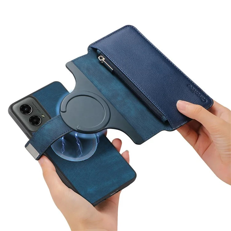 CASENEO MW-02 For Motorola Moto G 5G (2024) Case Zipper Wallet Leather Detachable Phone Cover