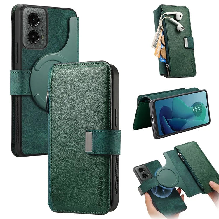 CASENEO MW-02 For Motorola Moto G 5G (2024) Case Zipper Wallet Leather Detachable Phone Cover