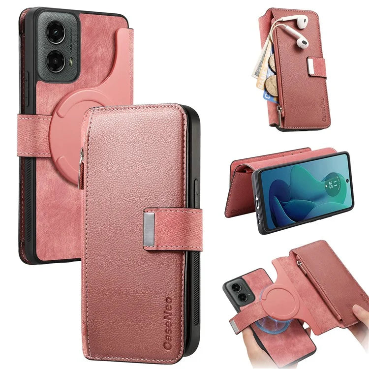 CASENEO MW-02 For Motorola Moto G 5G (2024) Case Zipper Wallet Leather Detachable Phone Cover