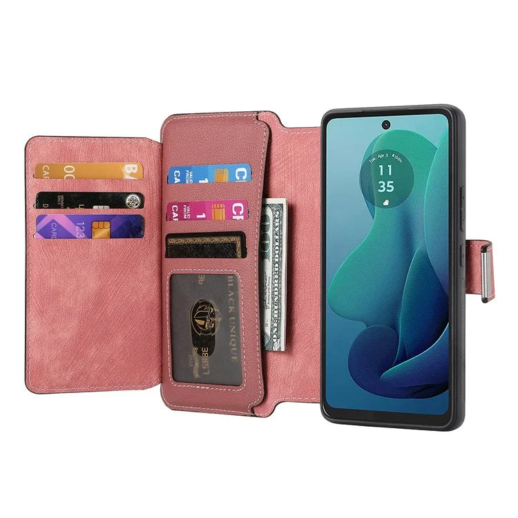 CASENEO MW-02 For Motorola Moto G 5G (2024) Case Zipper Wallet Leather Detachable Phone Cover
