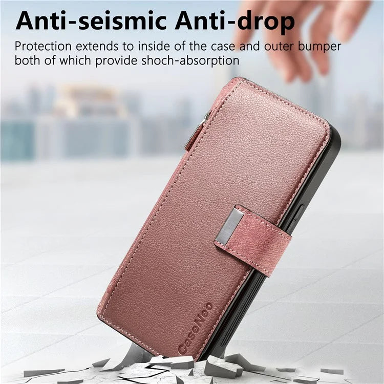 CASENEO MW-02 For Motorola Moto G 5G (2024) Case Zipper Wallet Leather Detachable Phone Cover
