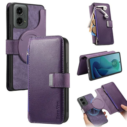 CASENEO MW-02 For Motorola Moto G 5G (2024) Case Zipper Wallet Leather Detachable Phone Cover