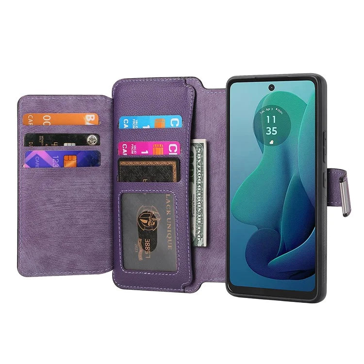 CASENEO MW-02 For Motorola Moto G 5G (2024) Case Zipper Wallet Leather Detachable Phone Cover
