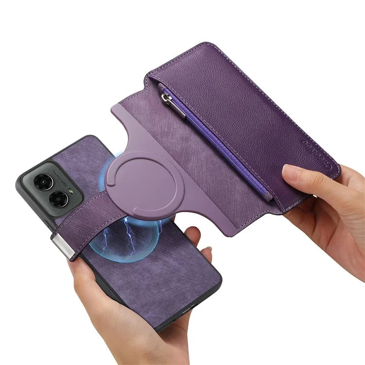 CASENEO MW-02 For Motorola Moto G 5G (2024) Case Zipper Wallet Leather Detachable Phone Cover