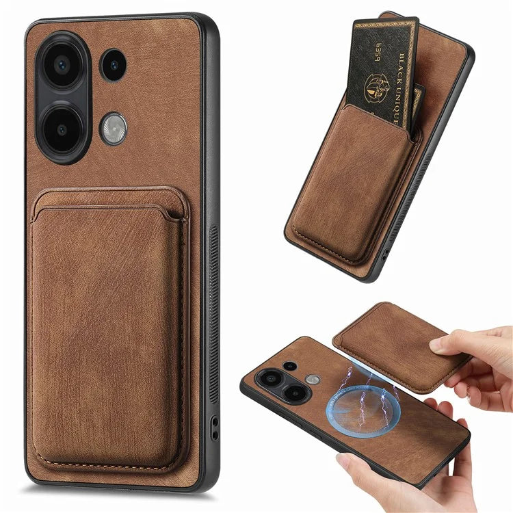 D12 For Xiaomi Redmi Note 13 4G Case Leather+TPU Retro Phone Cover with Detachable Card Slot
