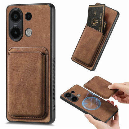 D12 For Xiaomi Redmi Note 13 4G Case Leather+TPU Retro Phone Cover with Detachable Card Slot