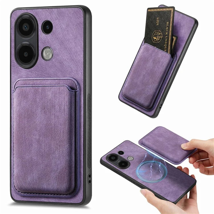 D12 For Xiaomi Redmi Note 13 4G Case Leather+TPU Retro Phone Cover with Detachable Card Slot