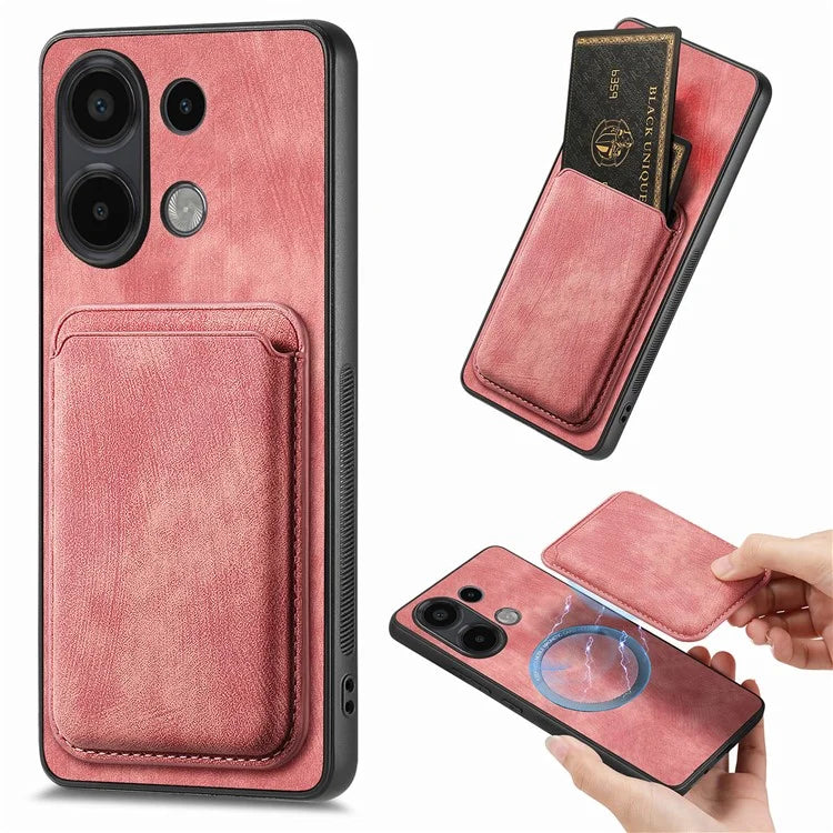 D12 For Xiaomi Redmi Note 13 4G Case Leather+TPU Retro Phone Cover with Detachable Card Slot