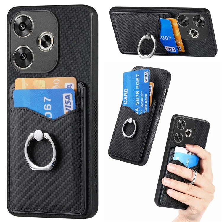 For Xiaomi Poco F6 5G / Redmi Turbo 3 5G Case Card Slots Ring Holder Kickstand Phone Cover